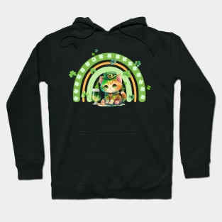 retro st patrick green rainbow - one lucky cat Hoodie